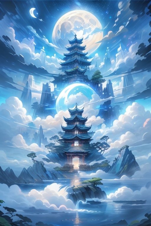 Best quality,16k,cg,moon,tree