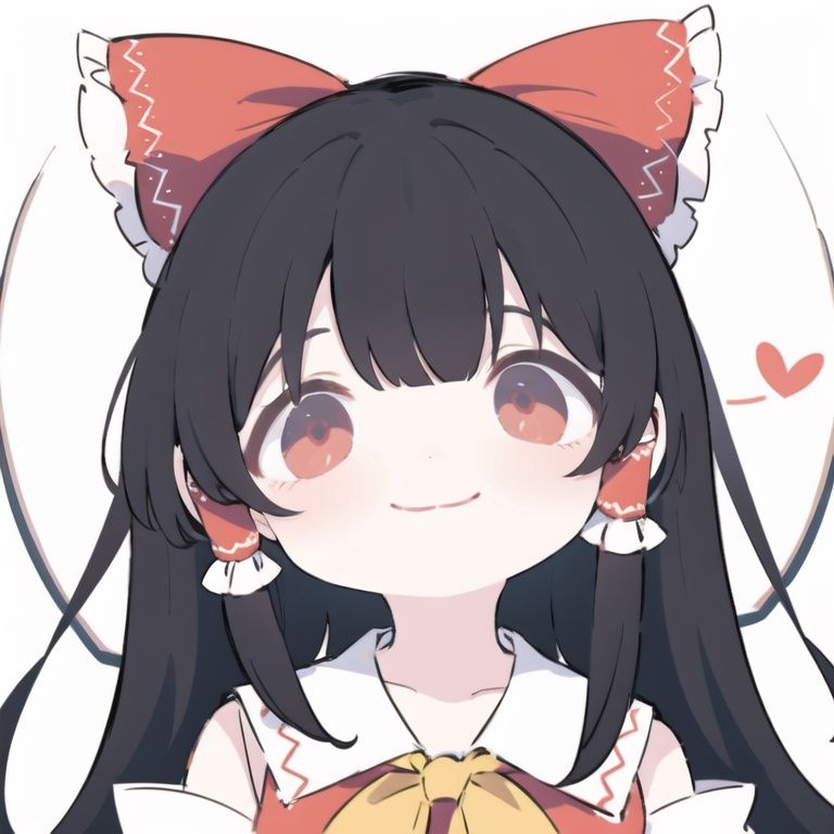 Hakurei Reimu,Black hair,zhubi_bighead,smile,bow,<lora:铸币大头5:1>,