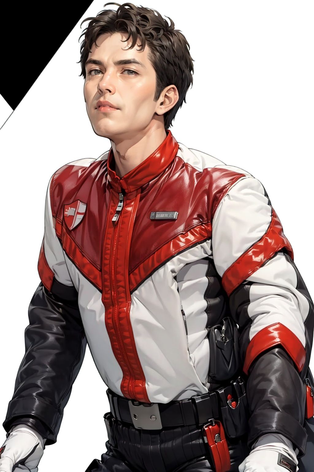 (masterpiece:1.3), (the best quality:1.2), (super fine illustrations:1.2), (Masterpiece), high quality, high detail,((white background:1.2)), looking at viewer, (SOLO:1.4),outline,,simple background,uniform, red jacket, belt, jacket