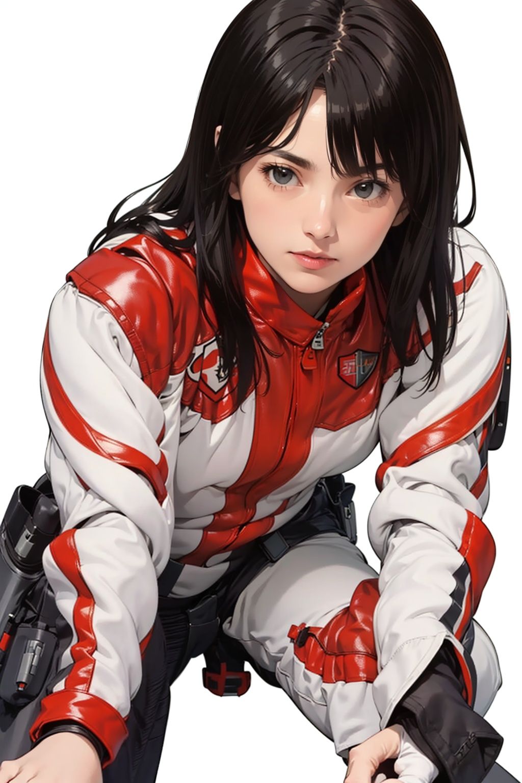 (masterpiece:1.3), (the best quality:1.2), (super fine illustrations:1.2), (Masterpiece), high quality, high detail,((white background:1.2)), looking at viewer, (SOLO:1.4),outline,,simple background,uniform, red jacket, belt, jacket