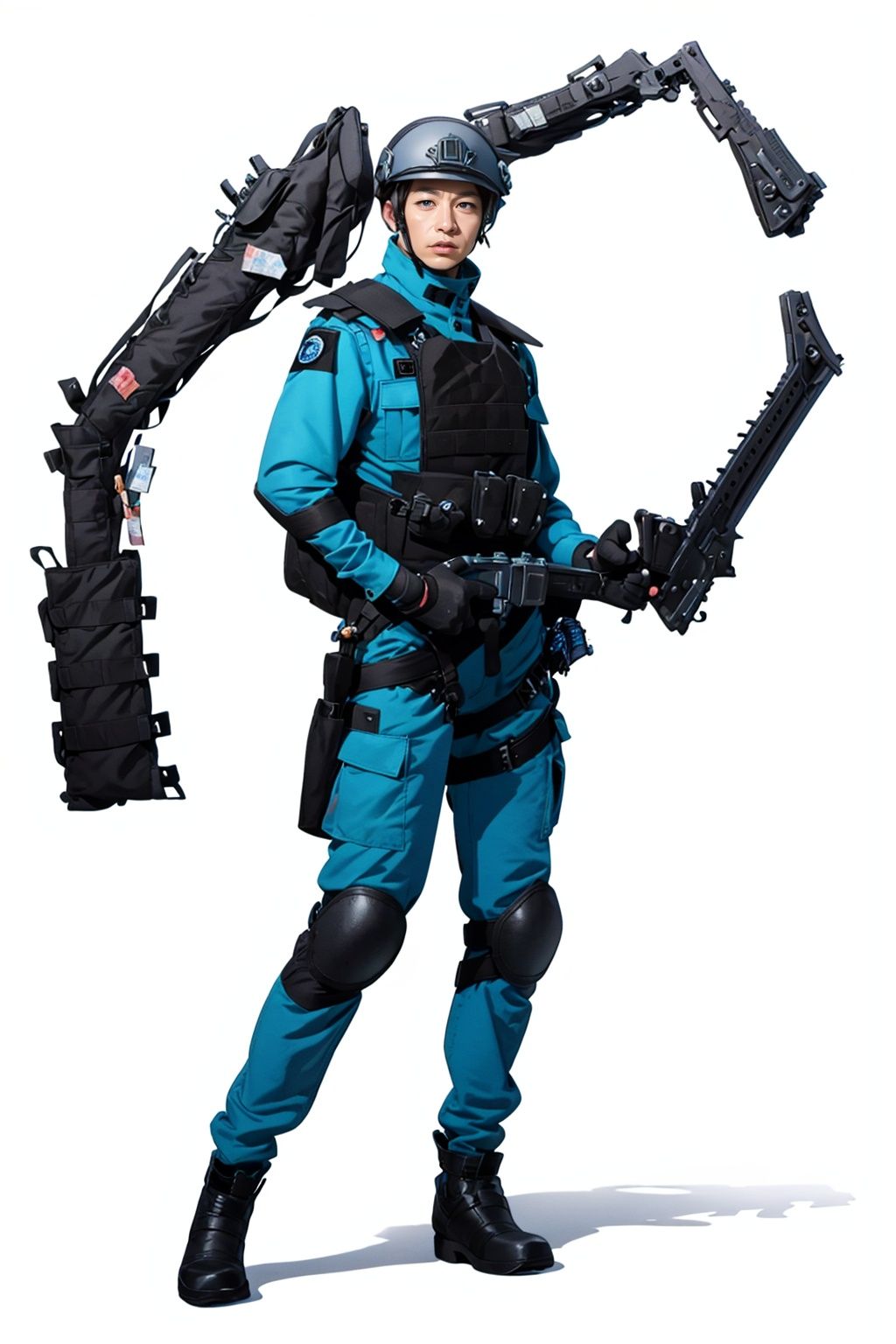 (masterpiece:1.3), (the best quality:1.2), (super fine illustrations:1.2), (Masterpiece), high quality, high detail,((white background:1.2)), looking at viewer, (SOLO:1.4),outline,,simple background,belt, boots, emblem, military uniform, logo, pants, armor, uniform, helmet, black gloves, fingerless gloves,gloves, l