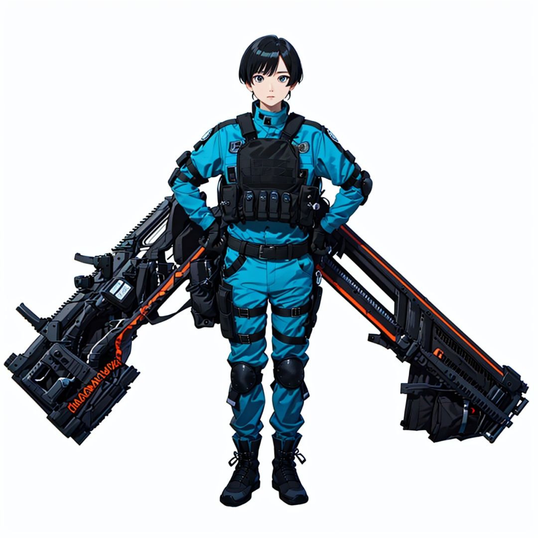 (masterpiece:1.3), (the best quality:1.2), (super fine illustrations:1.2), (Masterpiece), high quality, high detail,((white background:1.2)), looking at viewer, (SOLO:1.4),outline,,simple background,belt, boots, emblem, military uniform, logo, pants, armor, uniform, helmet, black gloves, fingerless gloves,gloves