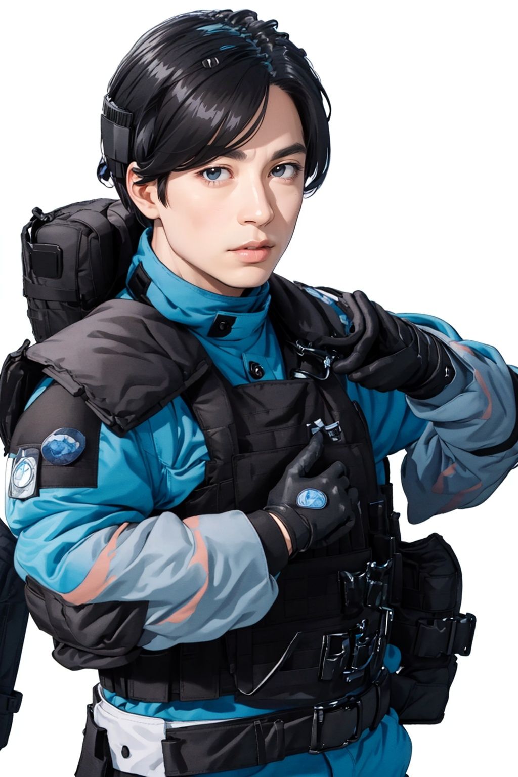 (masterpiece:1.3), (the best quality:1.2), (super fine illustrations:1.2), (Masterpiece), high quality, high detail,((white background:1.2)), looking at viewer, (SOLO:1.4),outline,,simple background,belt, boots, emblem, military uniform, logo, pants, armor, uniform, helmet, black gloves, fingerless gloves,gloves, l