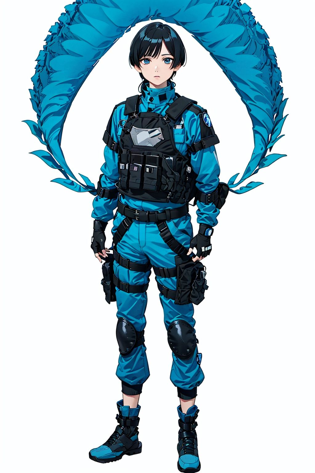 (masterpiece:1.3), (the best quality:1.2), (super fine illustrations:1.2), (Masterpiece), high quality, high detail,((white background:1.2)), looking at viewer, (SOLO:1.4),outline,,simple background,belt, boots, emblem, military uniform, logo, pants, armor, uniform, helmet, black gloves, fingerless gloves,gloves, 