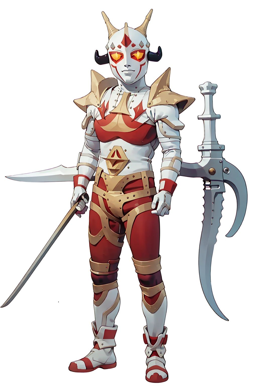 (masterpiece:1.3), (the best quality:1.2), (super fine illustrations:1.2), (Masterpiece), high quality, high detail,((white background:1.2)), looking at viewer, (SOLO:1.4),outline,,simple background, weapon, horns, helmet, horned helmet, armor,weapon