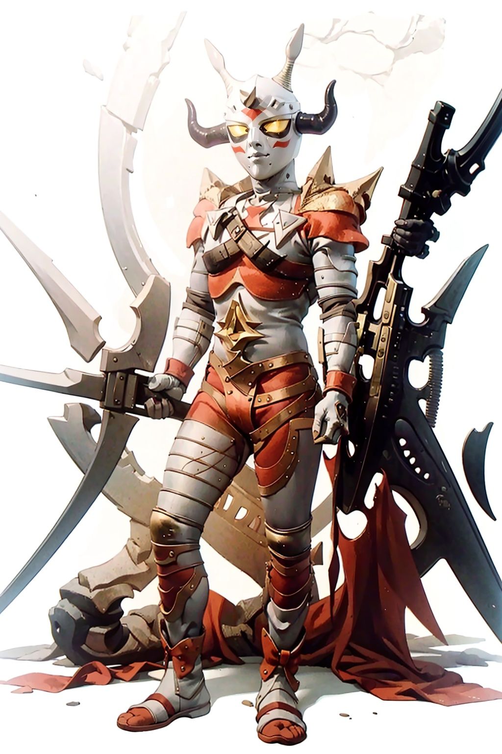 (masterpiece:1.3), (the best quality:1.2), (super fine illustrations:1.2), (Masterpiece), high quality, high detail,((white background:1.2)), looking at viewer, (SOLO:1.4),outline,,simple background, weapon, horns, helmet, horned helmet, armor,weapon