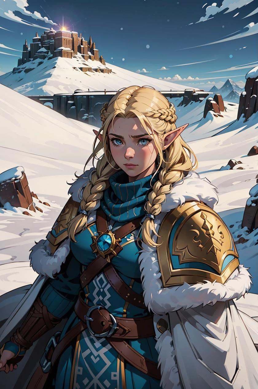 muscled,  1girl,  portrait viking elf female viking with blonde braids on Tensor.Art