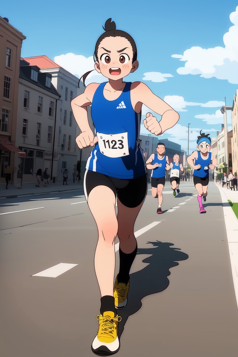 AGGA_ST010,  girl running a marathon being followed by rabbits on Tensor.Art