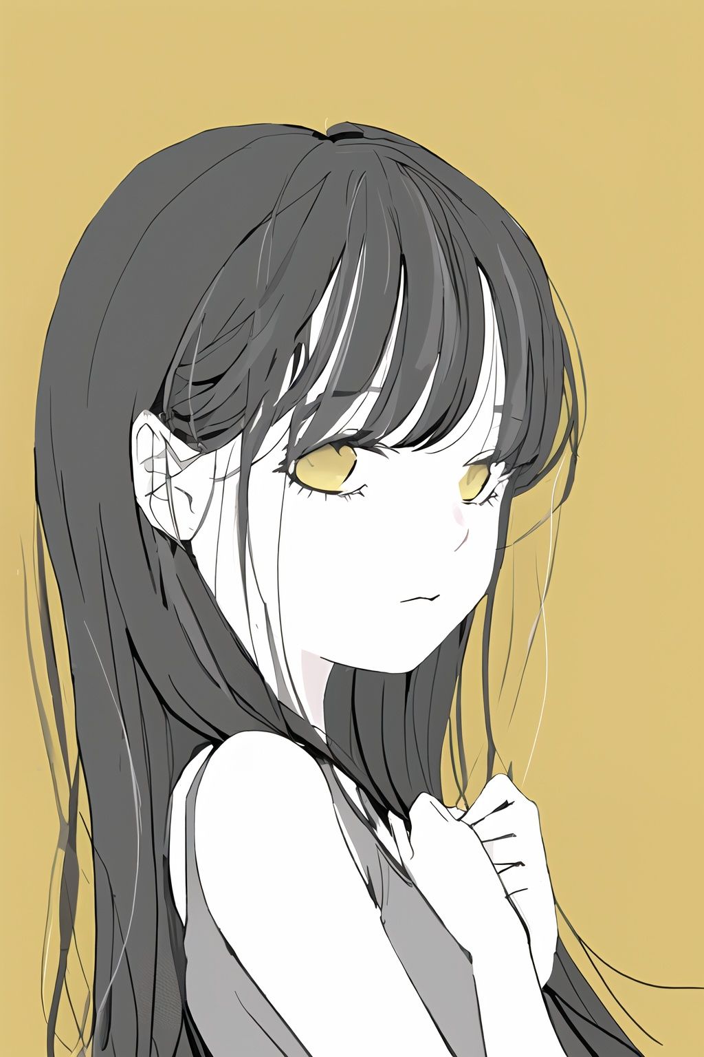 <lora:mourning_girl_v1:0.6>,1girl,yellow blackground,