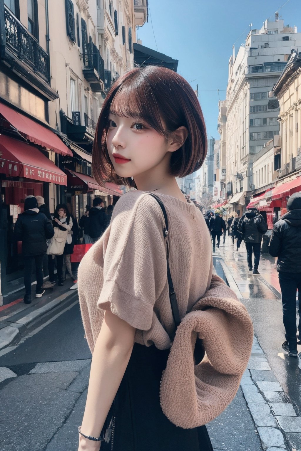 A glamour portrait photo,  outside the street,  shot by sony a7 mark iii,  85mm, hdr, vivid color,mimi_minami