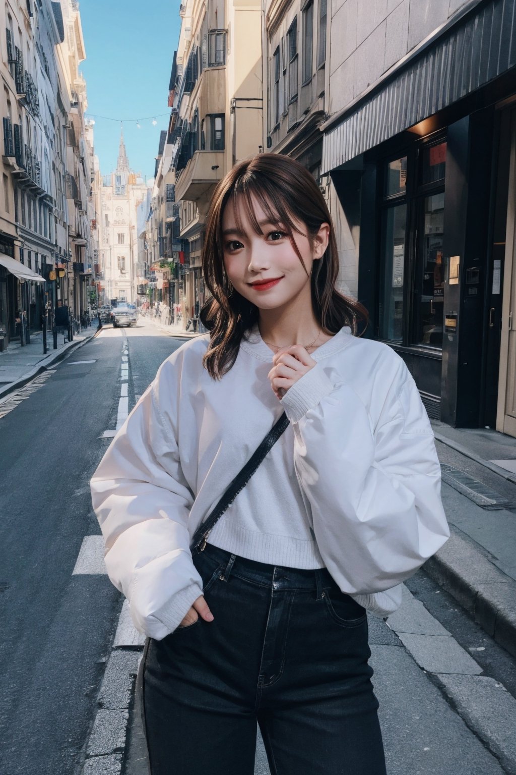 A glamour portrait photo,  outside the street,  shot by sony a7 mark iii,  85mm,  hdr, vivid color,,mm_runa