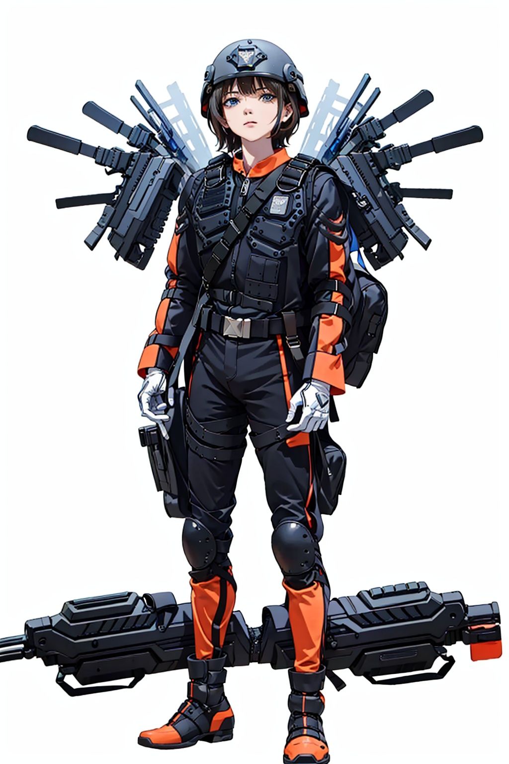 (masterpiece:1.3), (the best quality:1.2), (super fine illustrations:1.2), (Masterpiece), high quality, high detail,((white background:1.2)), looking at viewer, (SOLO:1.4),outline,,simple background,police uniform, mecha, boots, armor, gloves,military uniform, uniform, helmet,