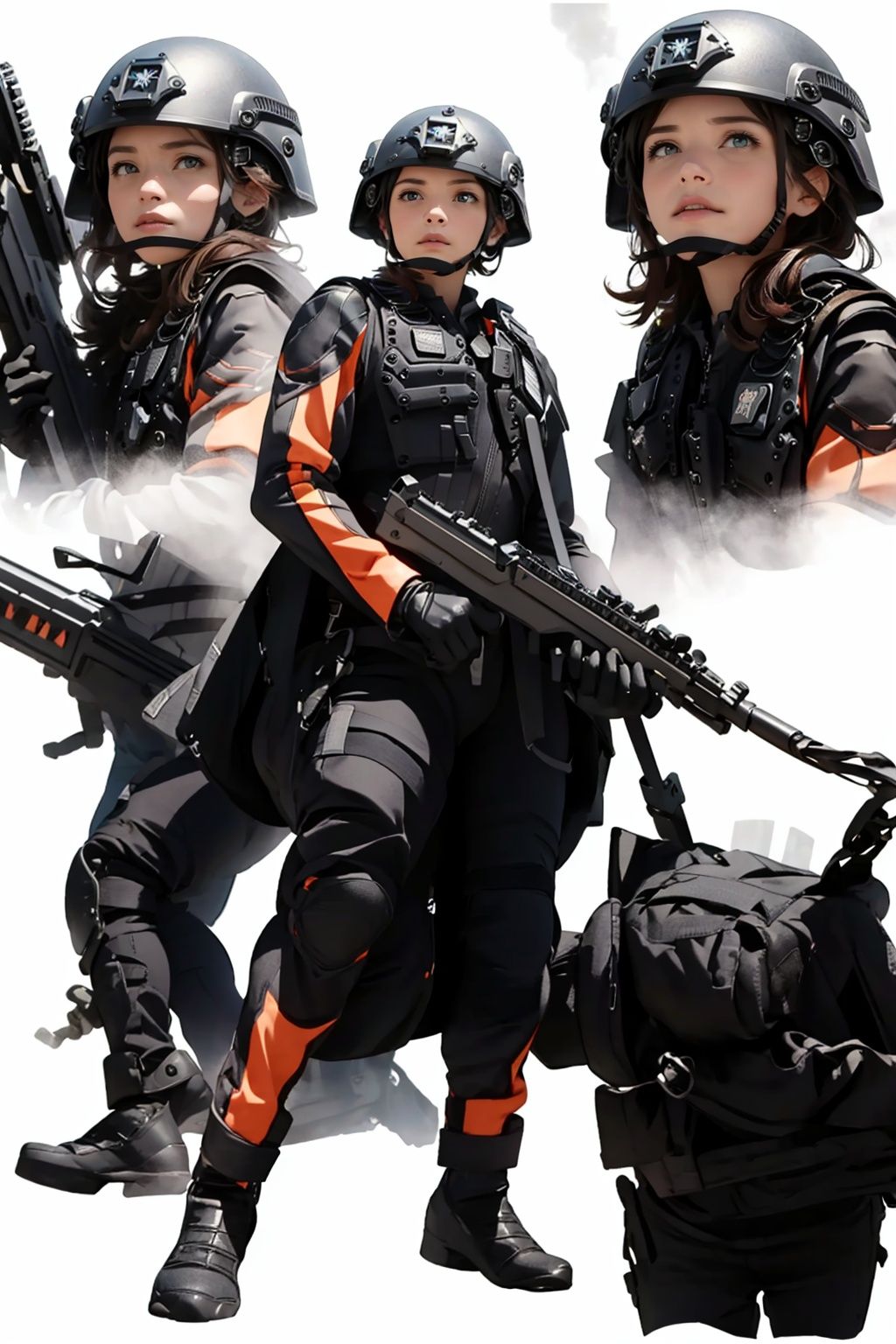 (masterpiece:1.3), (the best quality:1.2), (super fine illustrations:1.2), (Masterpiece), high quality, high detail,((white background:1.2)), looking at viewer, (SOLO:1.4),outline,,simple background,police uniform, mecha, boots, armor, gloves, weapon, military uniform, uniform, helmet, 