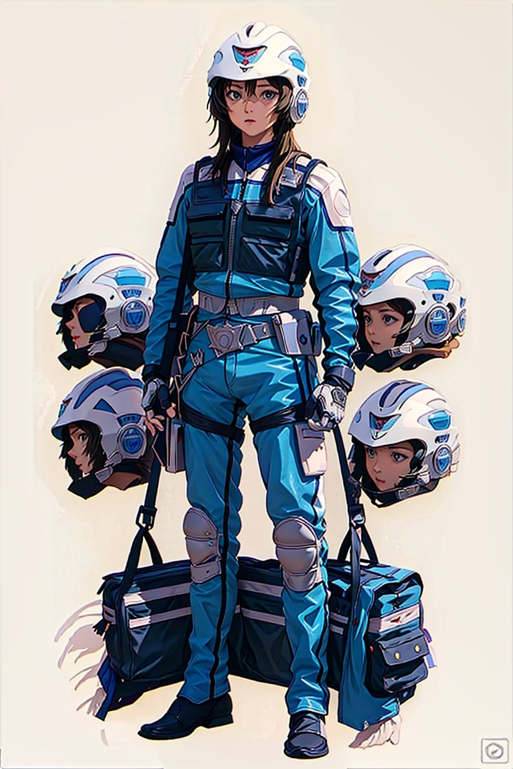 (masterpiece:1.3), (the best quality:1.2), (super fine illustrations:1.2), (Masterpiece), high quality, high detail,((white background:1.2)), looking at viewer, (SOLO:1.4),outline,,simple background,police belt, suit, police uniform, armor, uniform, fingerless gloves, logo, jacket,helmet,belt