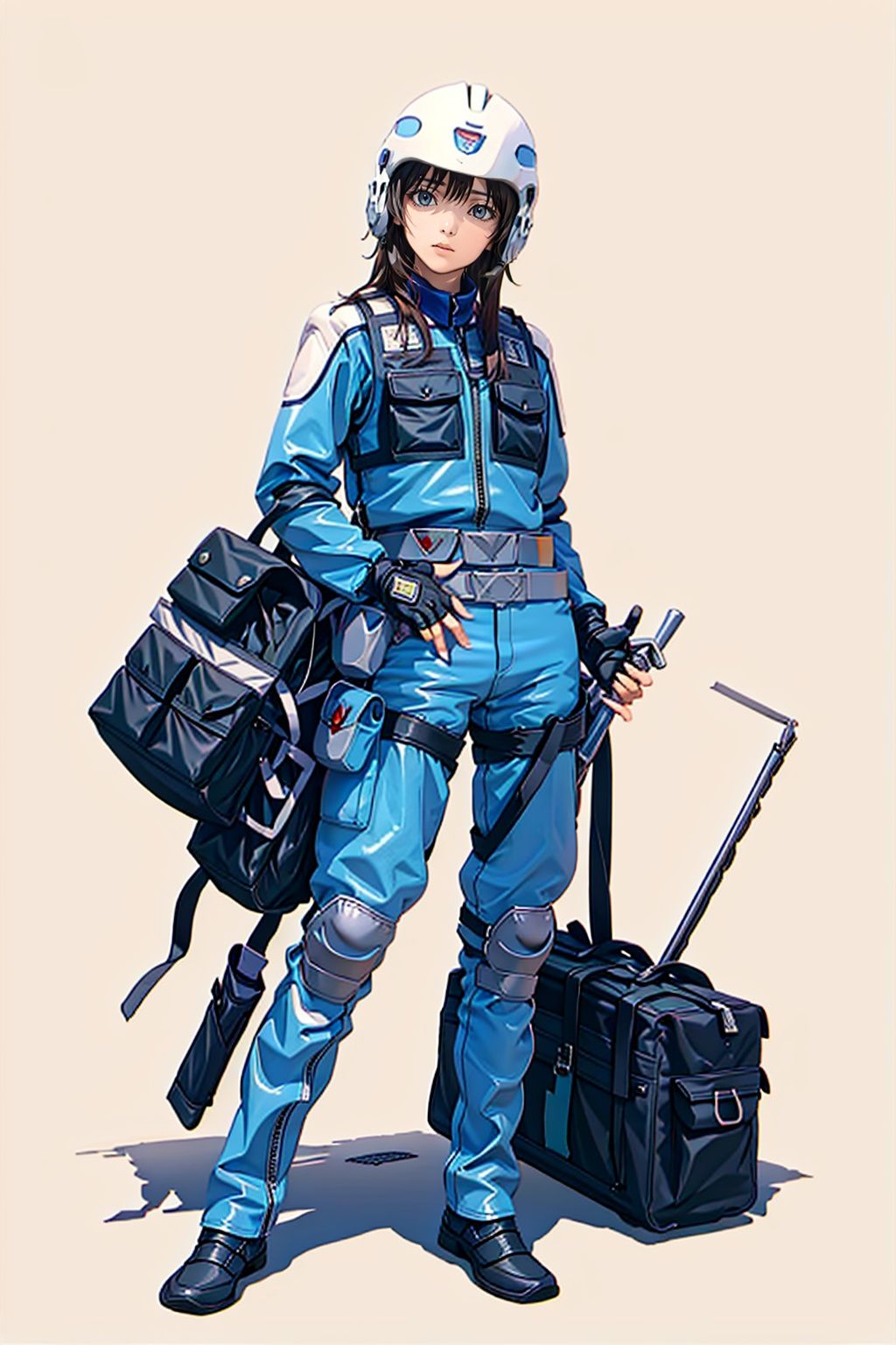 (masterpiece:1.3), (the best quality:1.2), (super fine illustrations:1.2), (Masterpiece), high quality, high detail,((white background:1.2)), looking at viewer, (SOLO:1.4),outline,,simple background,police belt, suit, police uniform, armor, uniform, fingerless gloves, logo, jacket,helmet,belt