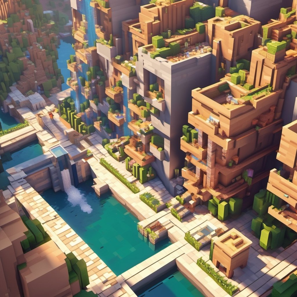 A Minecraft world , Minecraft style, a girl in the city , walking, ultra high quality, low poly, isometric art, 3d art, high detail, artstation, concept art, behance, ray tracing, smooth, sharp focus, ethereal lighting