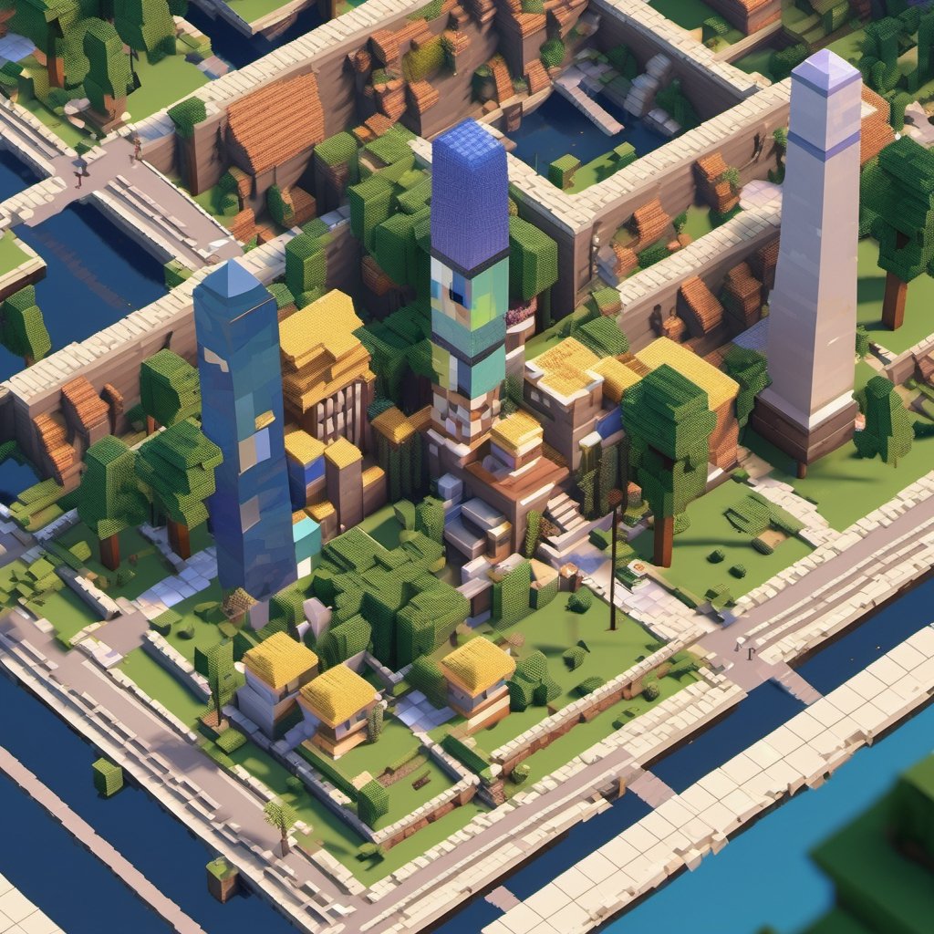 A Minecraft world , Minecraft style, a girl in the city , walking, ultra high quality, low poly, isometric art, 3d art, high detail, artstation, concept art, behance, ray tracing, smooth, sharp focus, ethereal lighting