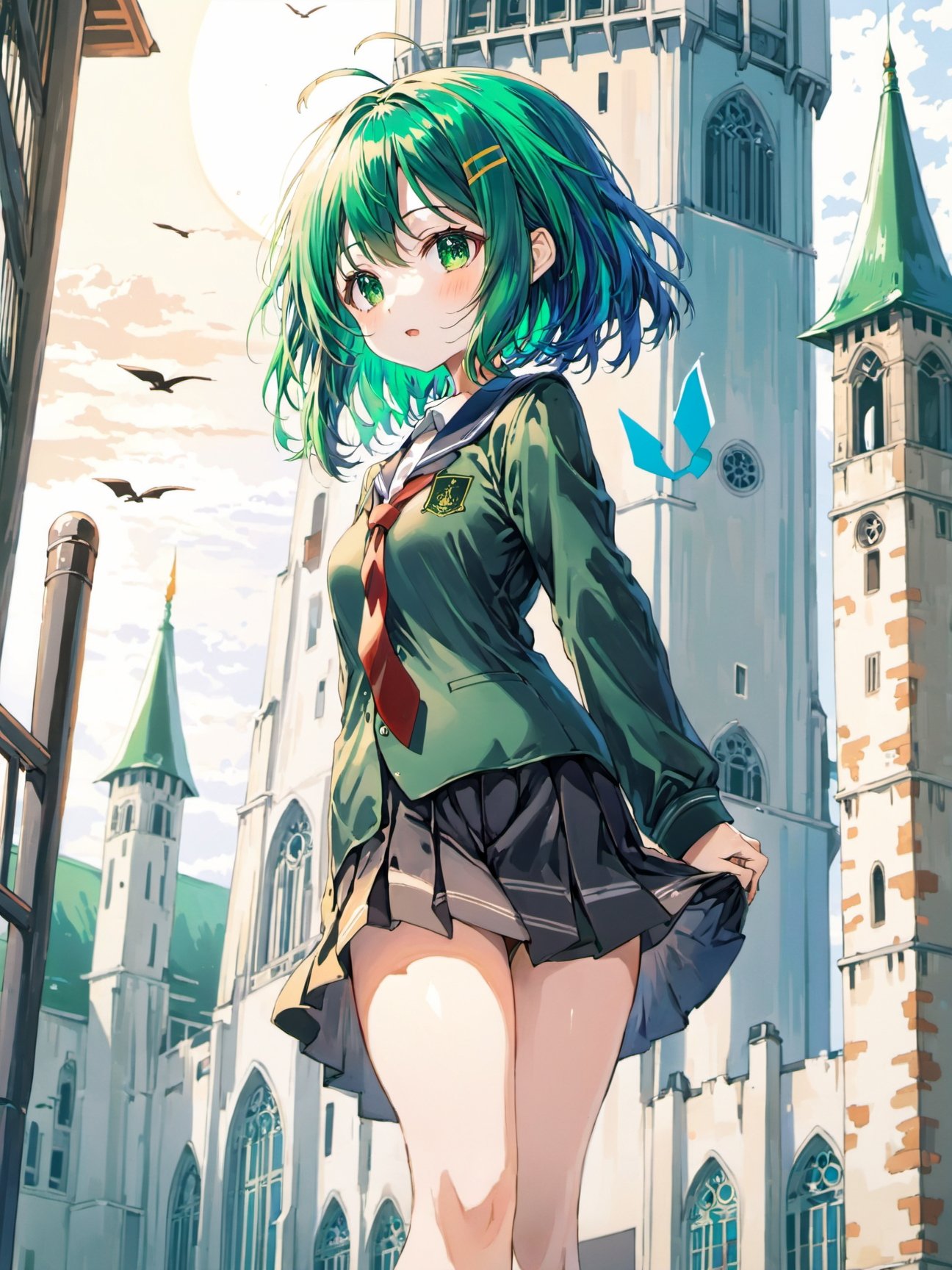 1girl,  green hair,  school_uniform on Tensor.Art
