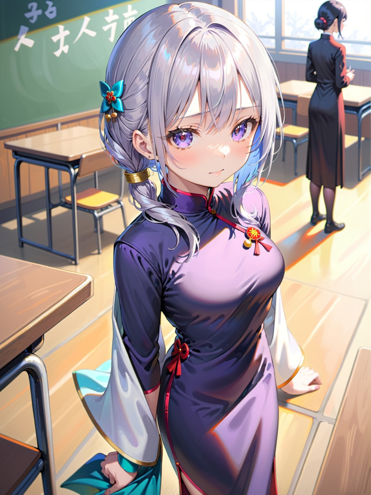 1girl,  silver hair,  cheongsam on Tensor.Art
