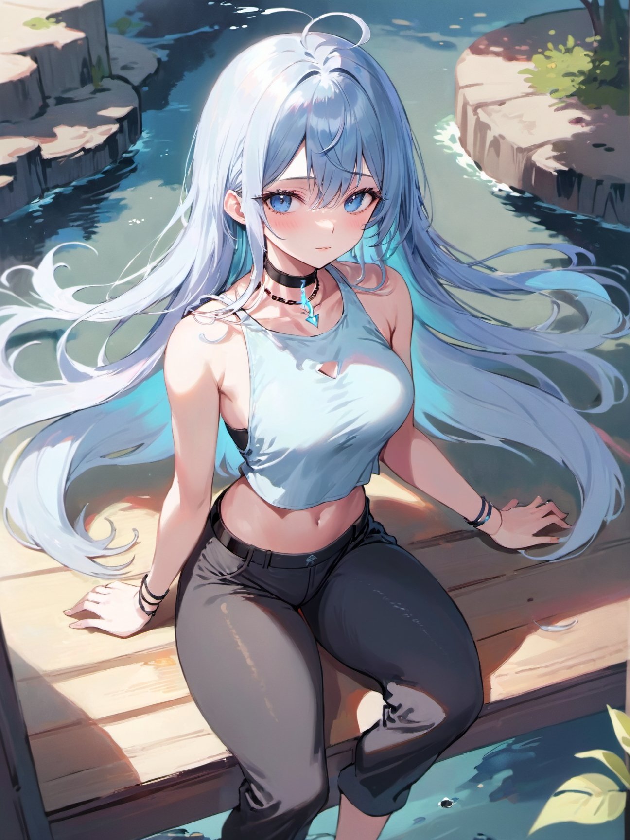 1girl,  solo,  light blue long hair on Tensor.Art