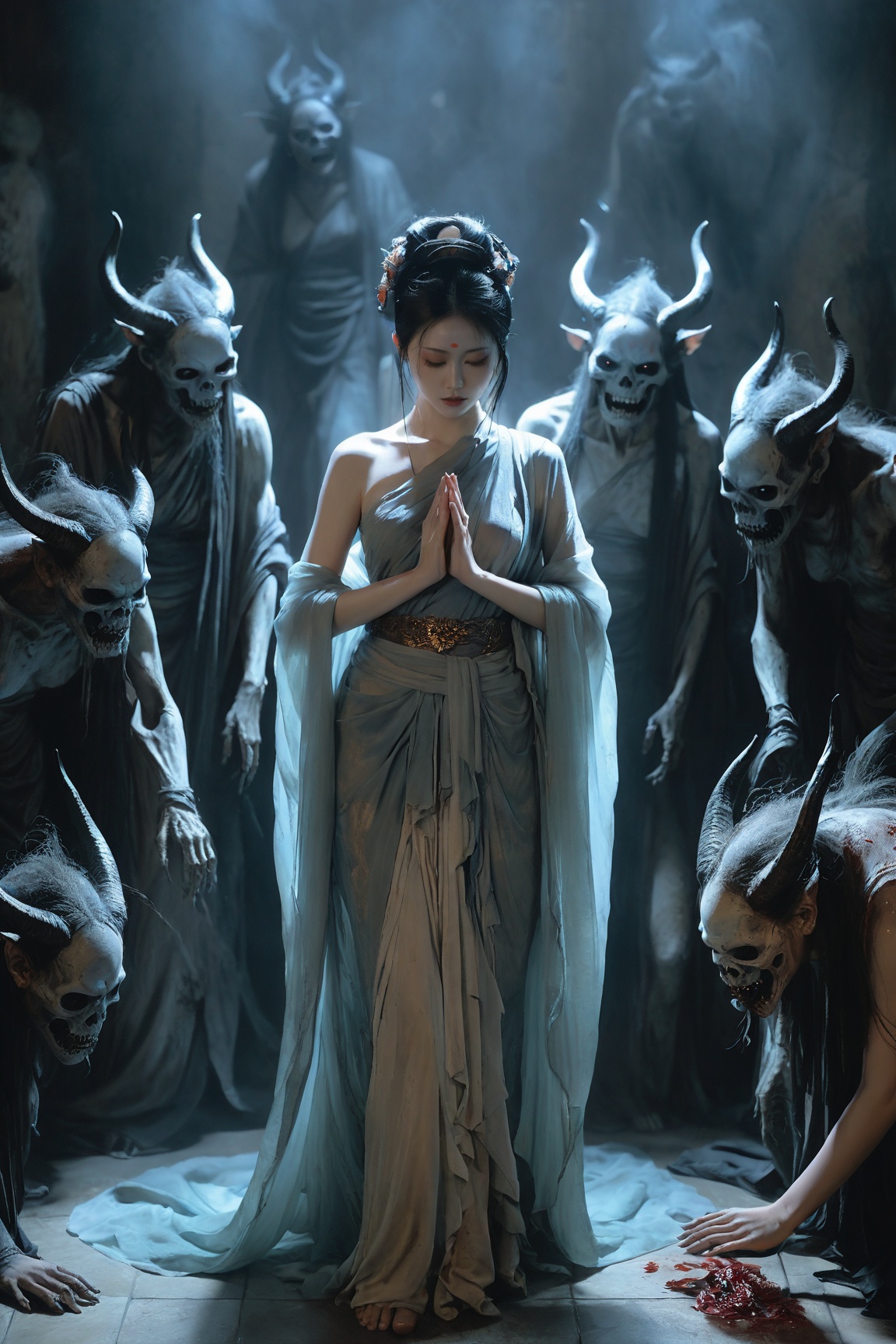 Create a spectral woman with a ,  dunhuang dress,  ancient god on Tensor.Art