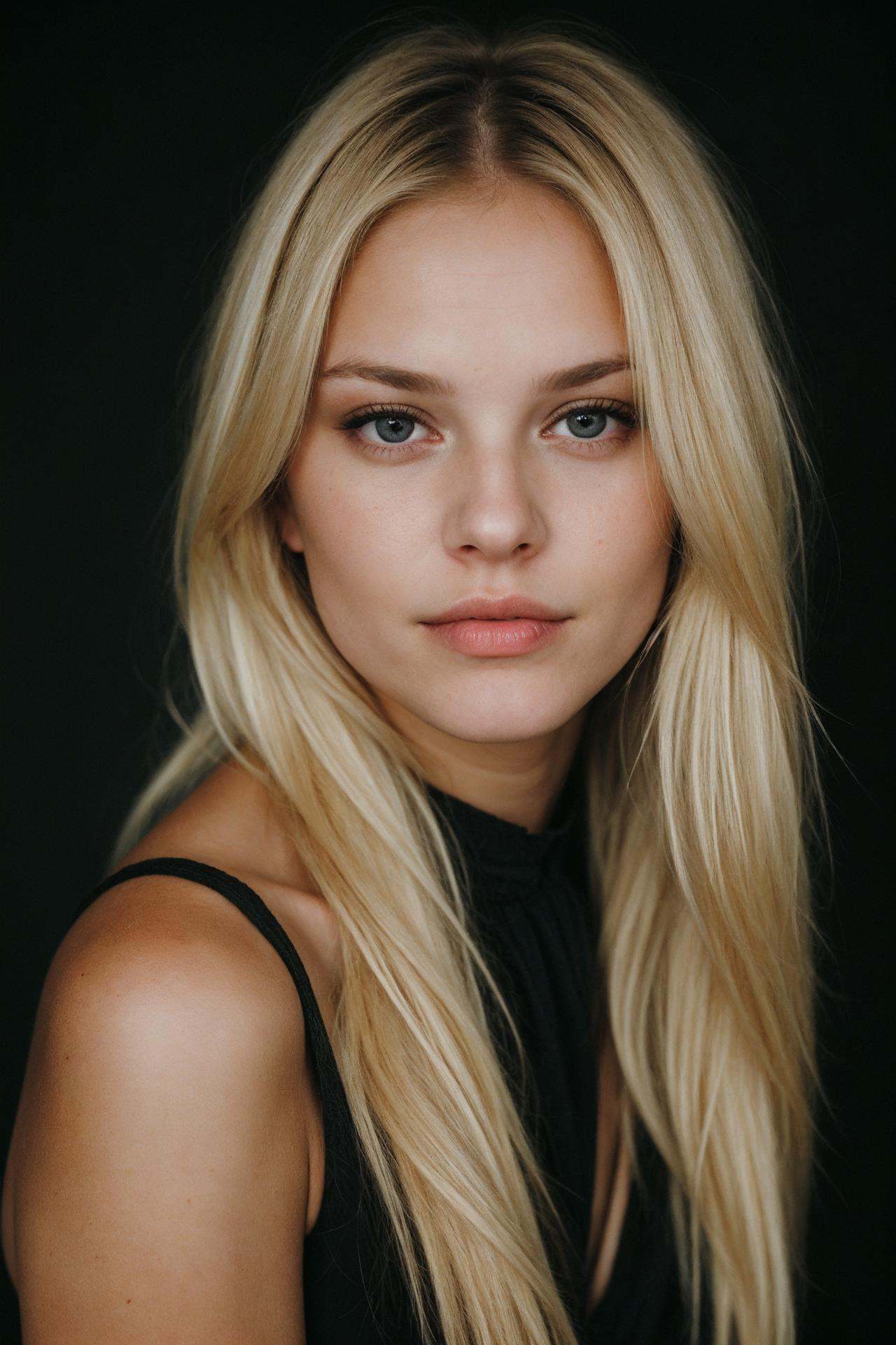 super cute blond woman in a dark theme on Tensor.Art