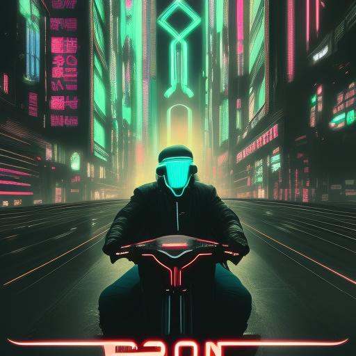 Futuristic Vintage Medium Shot 1920's Poster with Cyberpunk,  ovni,  tron biker with helmet bike on Tensor.Art