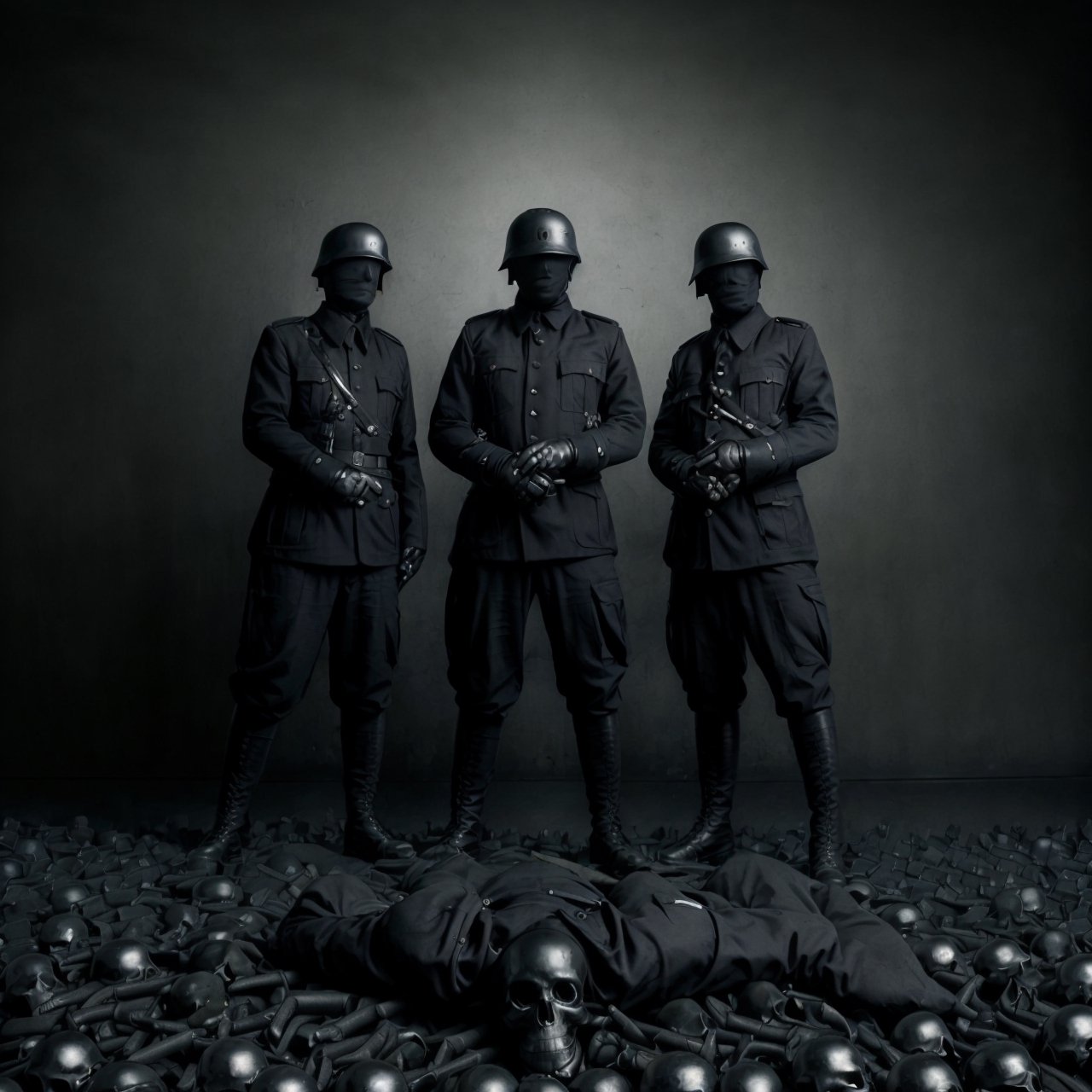 a photo group of three 3man,  half body,  all in black cloth on Tensor.Art