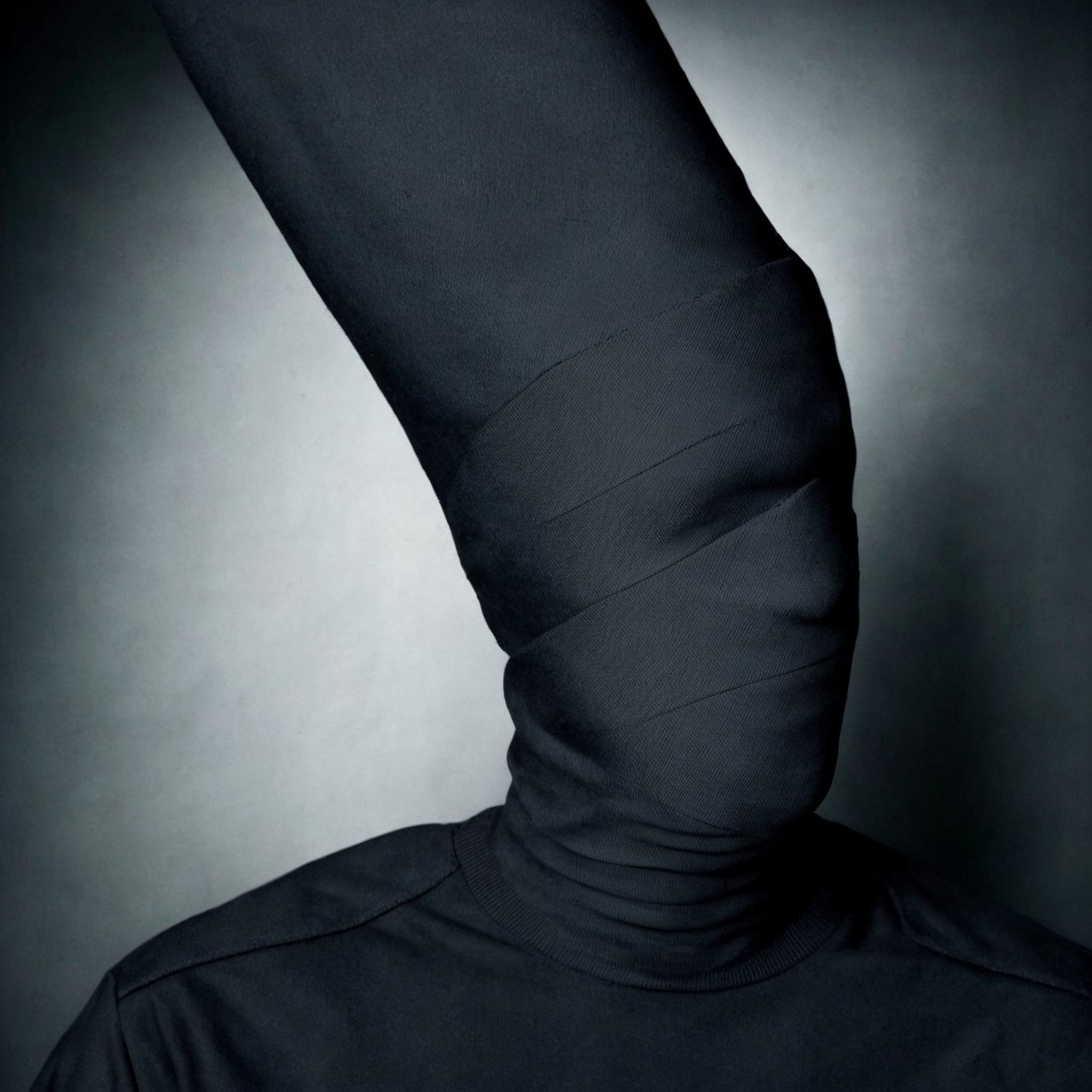 a photo group tree man portrait man in military black cloth,  face covered with black cloth,  black bg on Tensor.Art