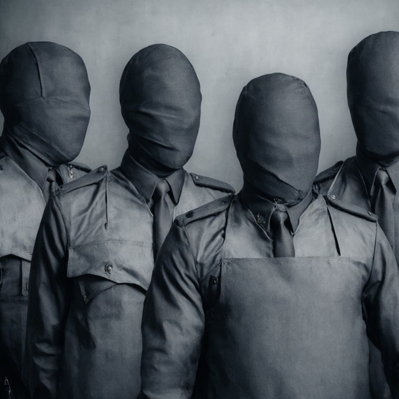 a photo group three man military black cloth,  police wear,  face covered with black cloth on Tensor.Art