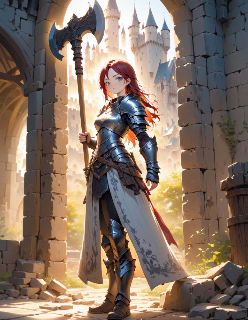 girl,  standing,  holding axe on Tensor.Art