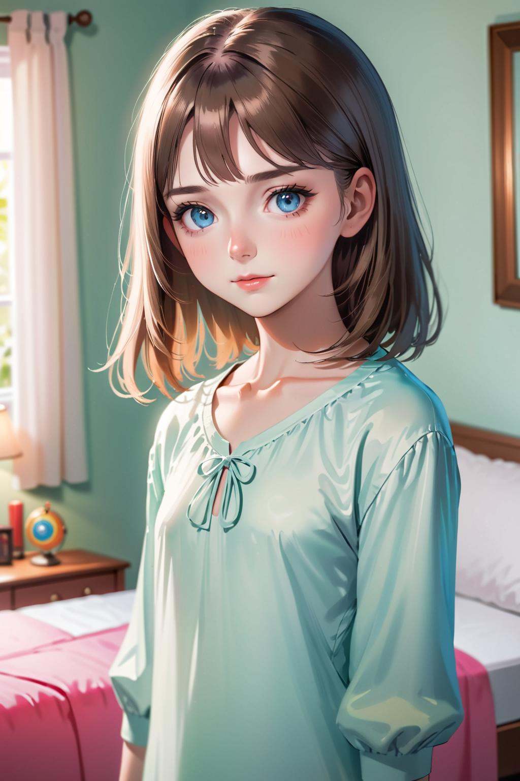 girl standing in bedroom,  close up on Tensor.Art