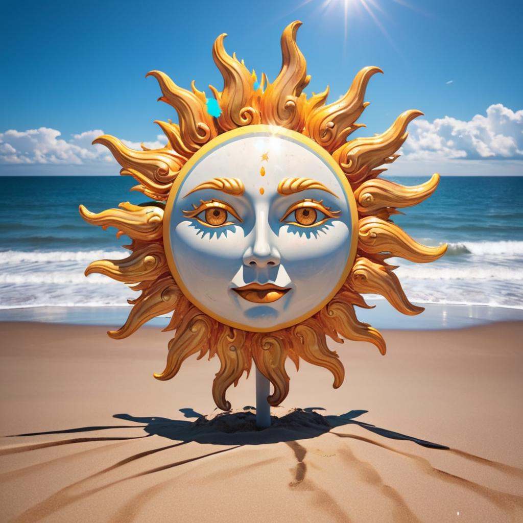 sun with the face in the sky on beach on Tensor.Art