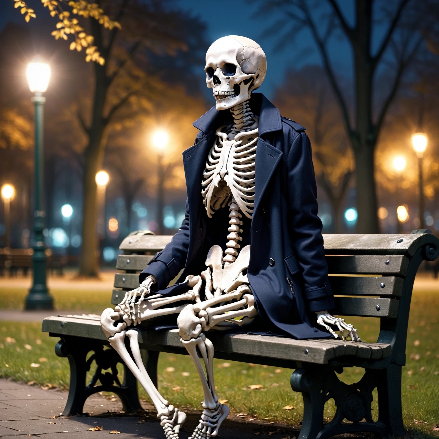 skeleton,  sitting on bench,  spread legs on Tensor.Art