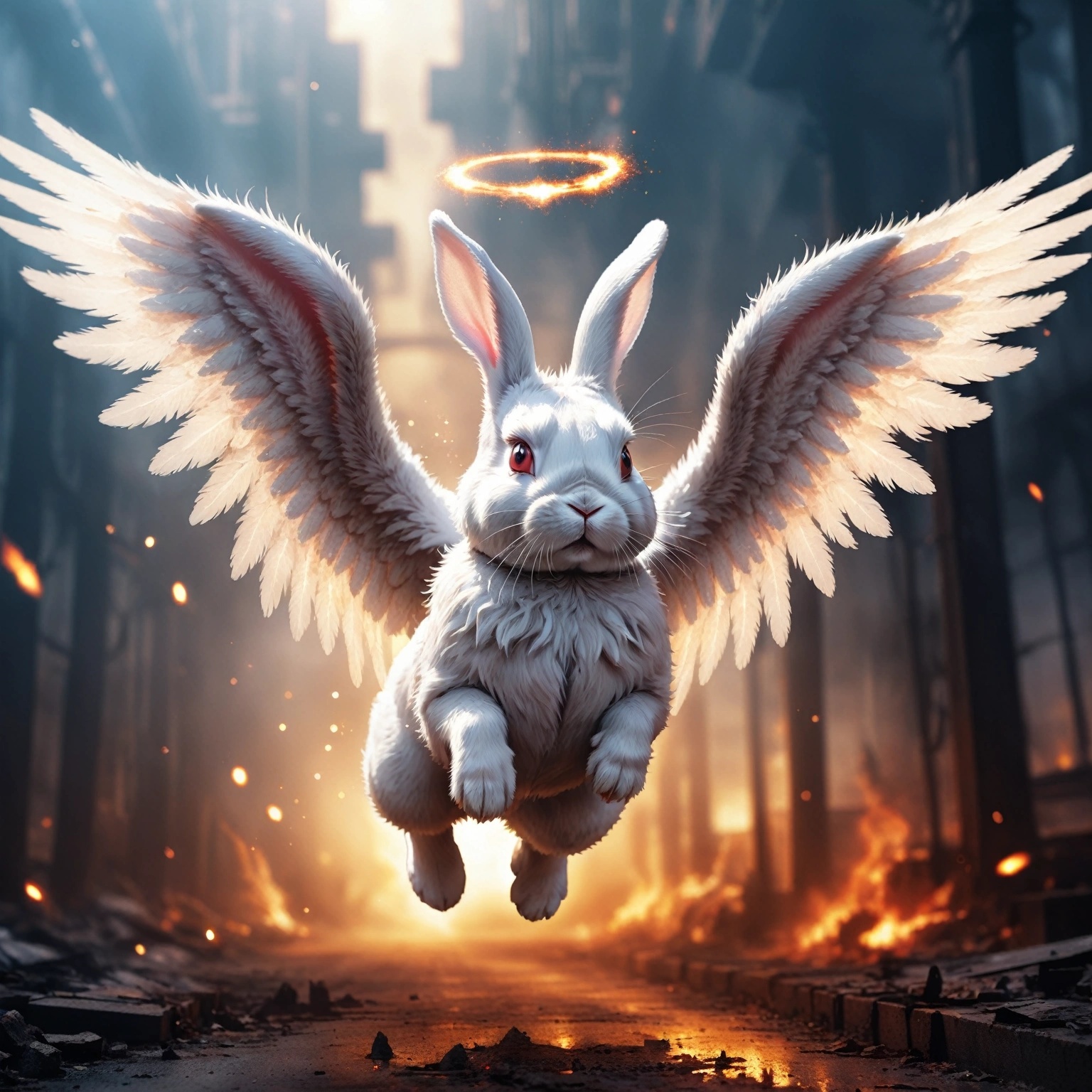 photo of angelic rabbit flying,  angel wings,  hell on Tensor.Art