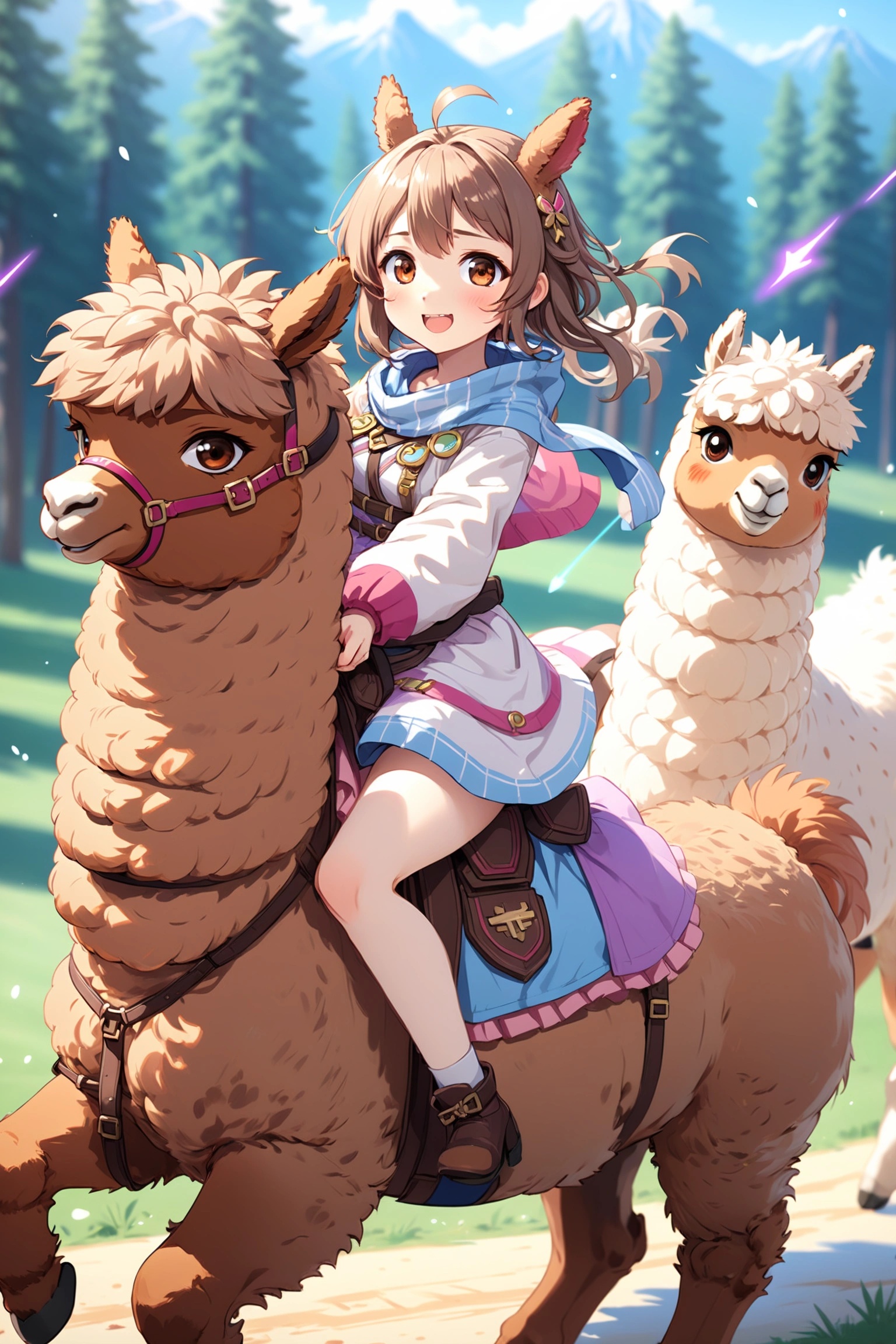 anime,  cute girl riding alpaca,  dynamic on Tensor.Art