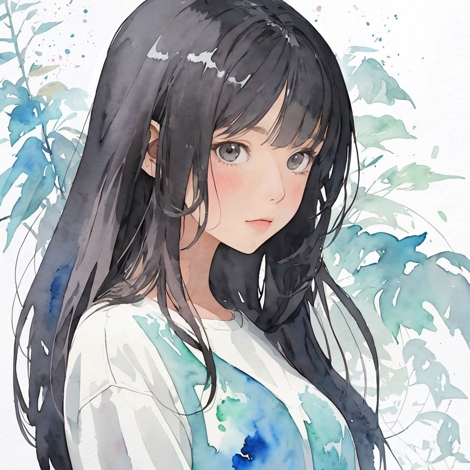 simple_background beautiful girl watercolor,  happy on Tensor.Art