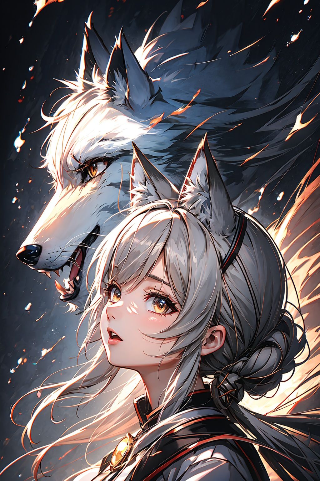 Best quality,8k,cg,1girl,fox,The Wolf is directly above