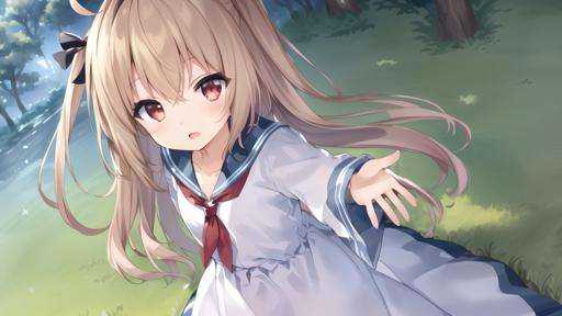(masterpiece:1.5),(best quality:1.5),((ultra-detailed)), ([brown hair:black hair:0.5]:1.5),(long hair:1.3),(hair:1.3),(ahoge:1.8),(white school uniform:1.5),(white dress:1.5),(long sleeves:1.2),(blue sailor collar:1.5),(white sleeves:1.5),(red neckerchief:1.5),(black hairband:1.2),(dress:1.2),cheng_flan,(red eyes:1.5),(dusk:1.7),(cloud:1.4),(birds fly in the sky:1.4),(lawn:1.3),(trees:1.5),(standing:1.3),(back turned:1.4),(masterpiece),(best quality),((ultra-detailed)), (solo:1.39),(​illustratio​n), (an extremely delicate and beautiful),dynamic angle,(tachie), (color refrain:1.2), (pixel particle background:1.3), (beautiful detailed eyes),(extremely detailed eyes), (detailed light),(1girl:1.5),(loli:1.7),(kawaii:1.26),(cute:1.03),(delicate face),(delicate eyes),(delicate girl),extremely detailed, beautiful,(full body:1.3),looking_at_viewer,(extremely detailed CG:1.5), (best quality:1.5), (masterpiece:1.5), (colorful:1.4), (warm:1.3), (fantasy style:1.3), (watercolor:1.2), (detailed beautiful face:1.3), (detailed sparkling eyes:1.2), (magical glow:1.2), (a slight light:1.5), (chiaroscuro:1.1), (Rayleigh scattering:1.2)