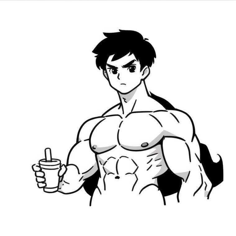 <lora:简约黑白头像_极简风头像_v1.0:1>, 1boy,muscular, abs,xiaopi