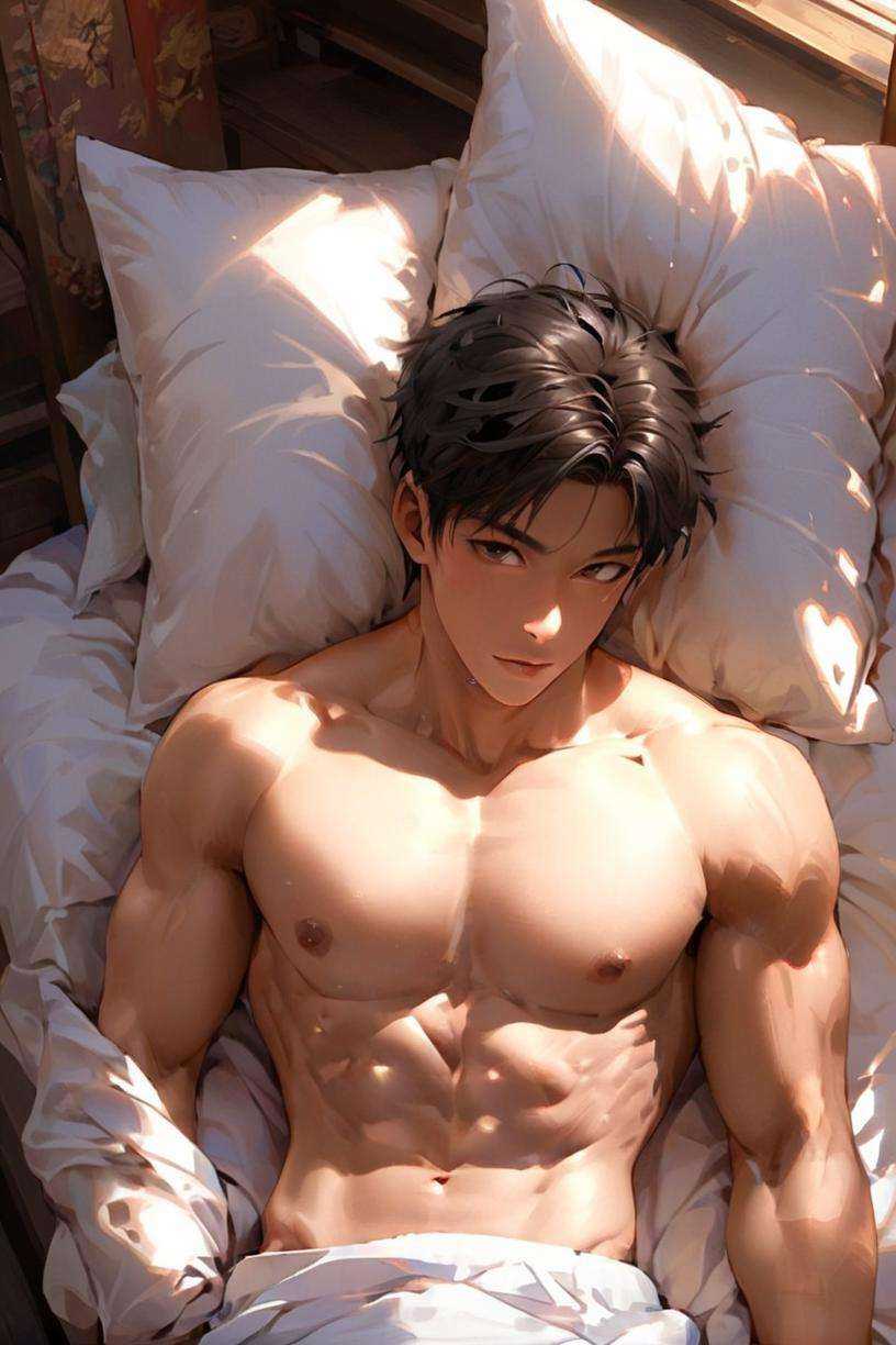 1boy,  Nude,  on the bed on Tensor.Art