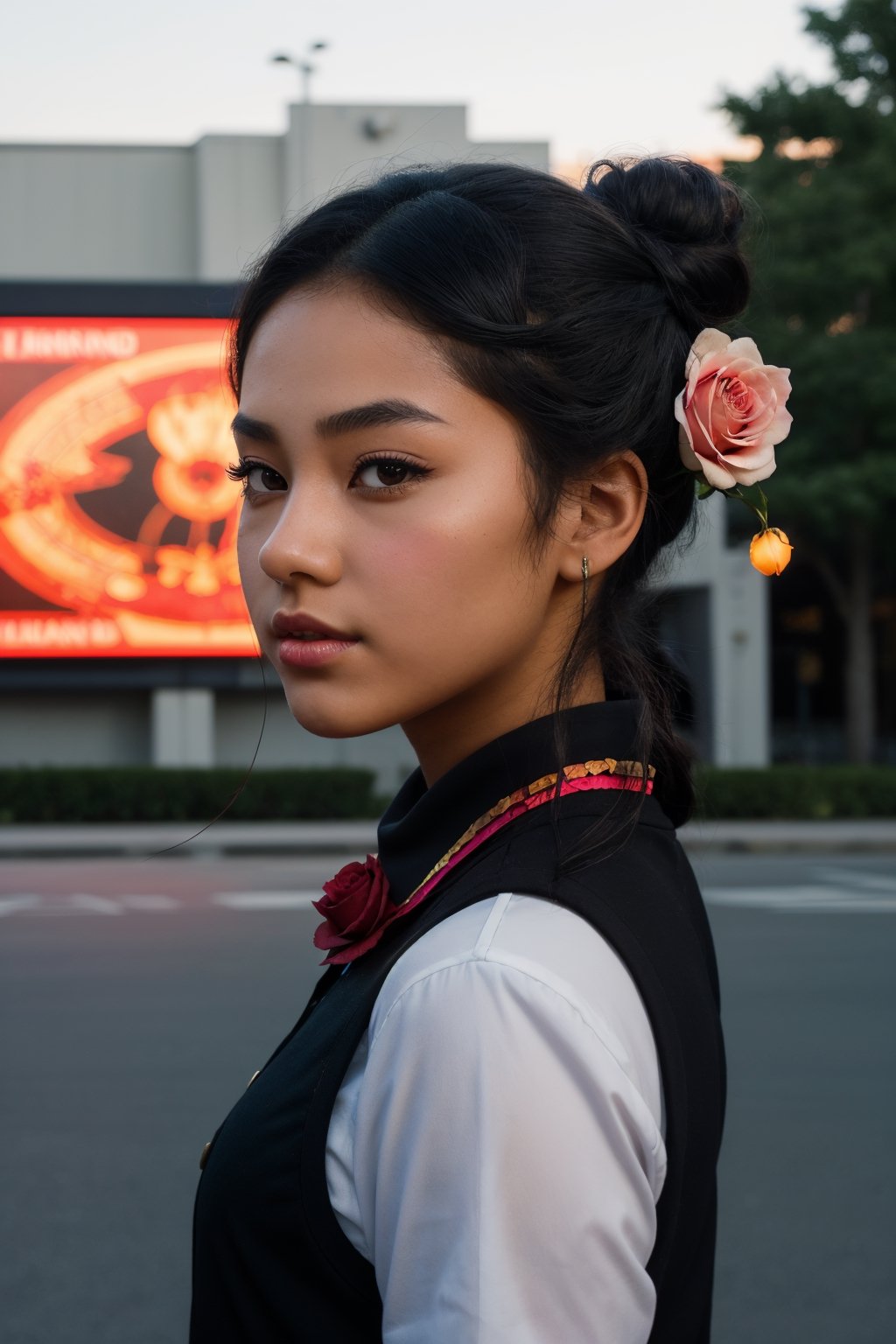 Experience the beauty of a high school girl with brown-black hair and fair skin,  her black eyes reflecting confidence and...