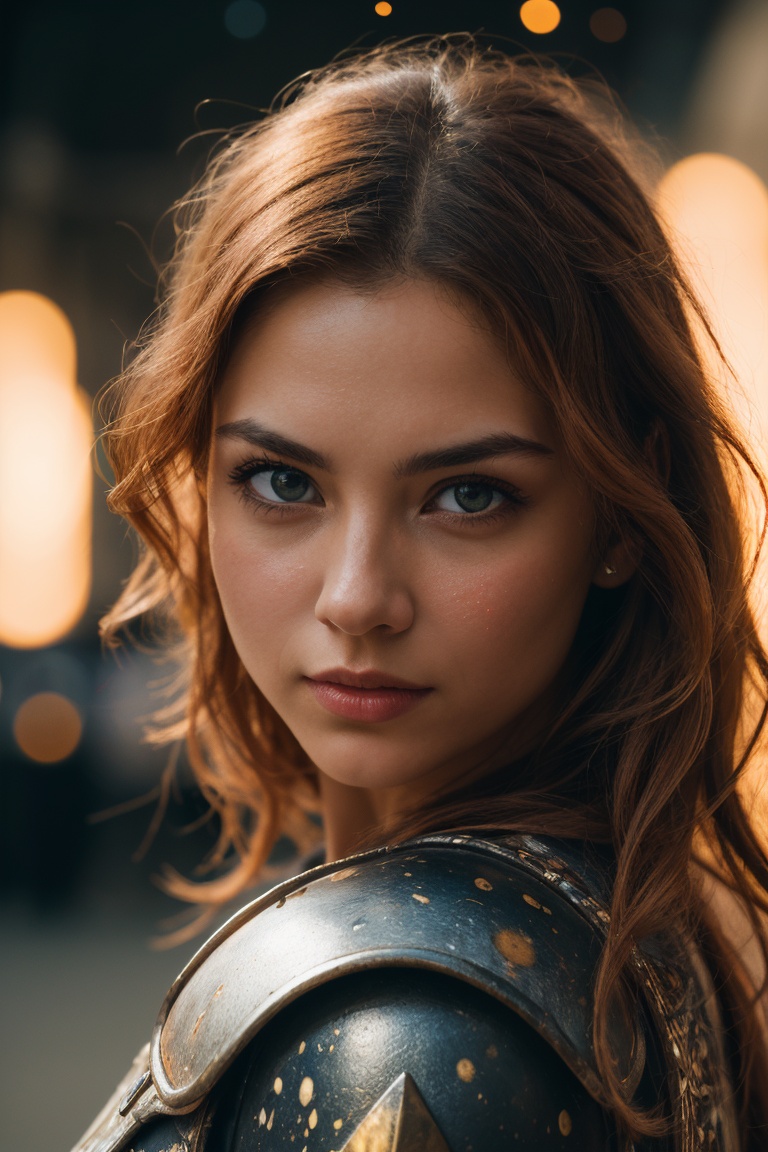 (Create an epic and detailed masterpiece) in a ((comic style)) featuring a ((Roman ginger-haired girl)) as a gladiator eng...