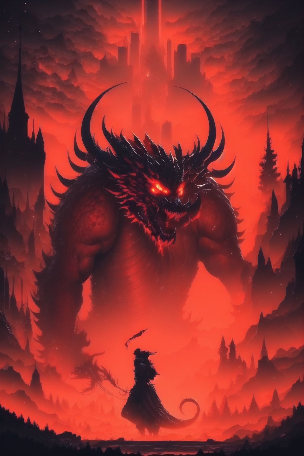 <lora:影武者:1>,a red dragon on a black background,fairy tale,the ancient god beast,diablo III,diablo,the archangel terrill /(diablo/),