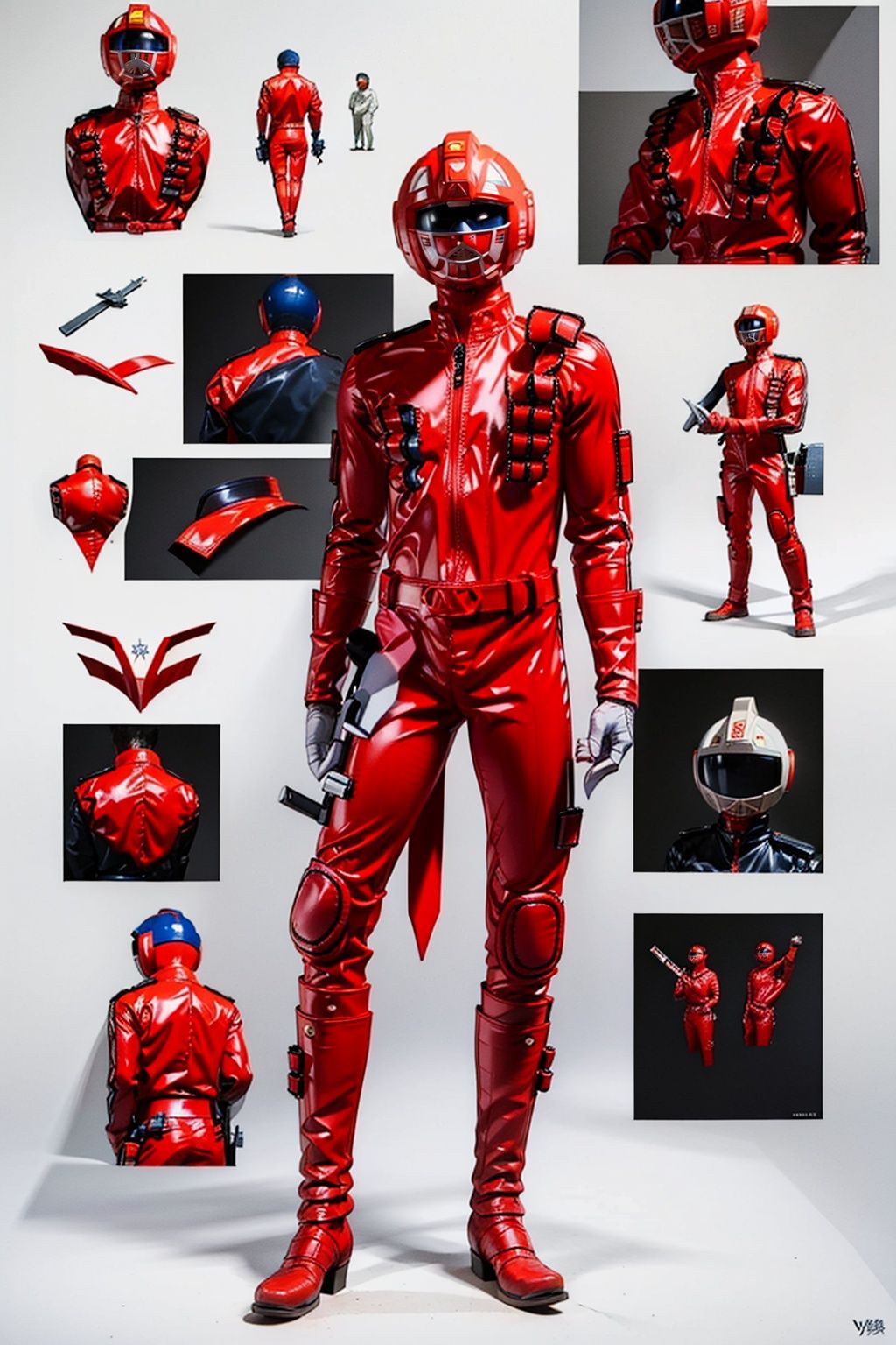 (masterpiece:1.3), (the best quality:1.2), (super fine illustrations:1.2), (Masterpiece), high quality, high detail,((white background:1.2)), looking at viewer, (SOLO:1.4),outline,,simple background, kosei, cover, gun, armor,red theme, red gloves,bodysuit, logo, weapon, helmet,kosei