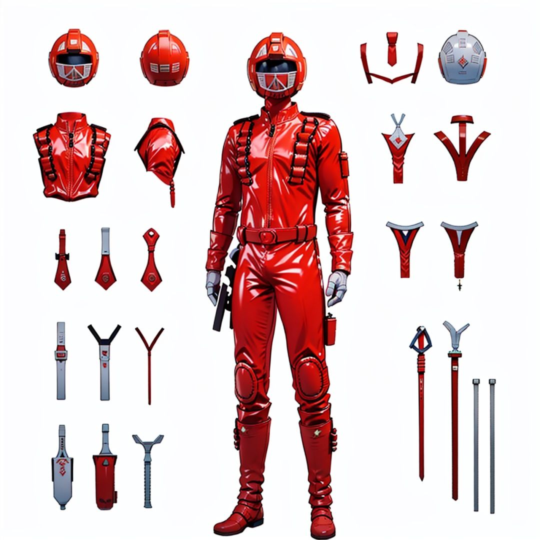 (masterpiece:1.3), (the best quality:1.2), (super fine illustrations:1.2), (Masterpiece), high quality, high detail,((white background:1.2)), looking at viewer, (SOLO:1.4),outline,,simple background, kosei, cover, gun, armor,red theme, red gloves,bodysuit, logo, weapon, helmet,kosei