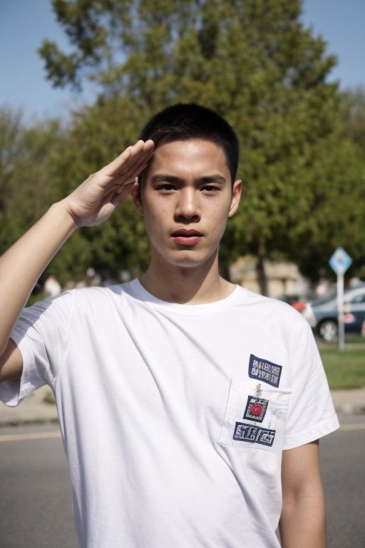 absurdres,incredibly,absurdres,reality,realistic,1boy,solo,full_shot,<lora:salute:0.85>,salute,