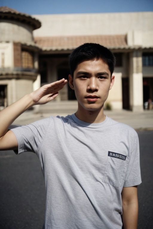 absurdres,incredibly,absurdres,reality,realistic,1boy,solo,full_shot,<lora:salute:0.85>,salute,