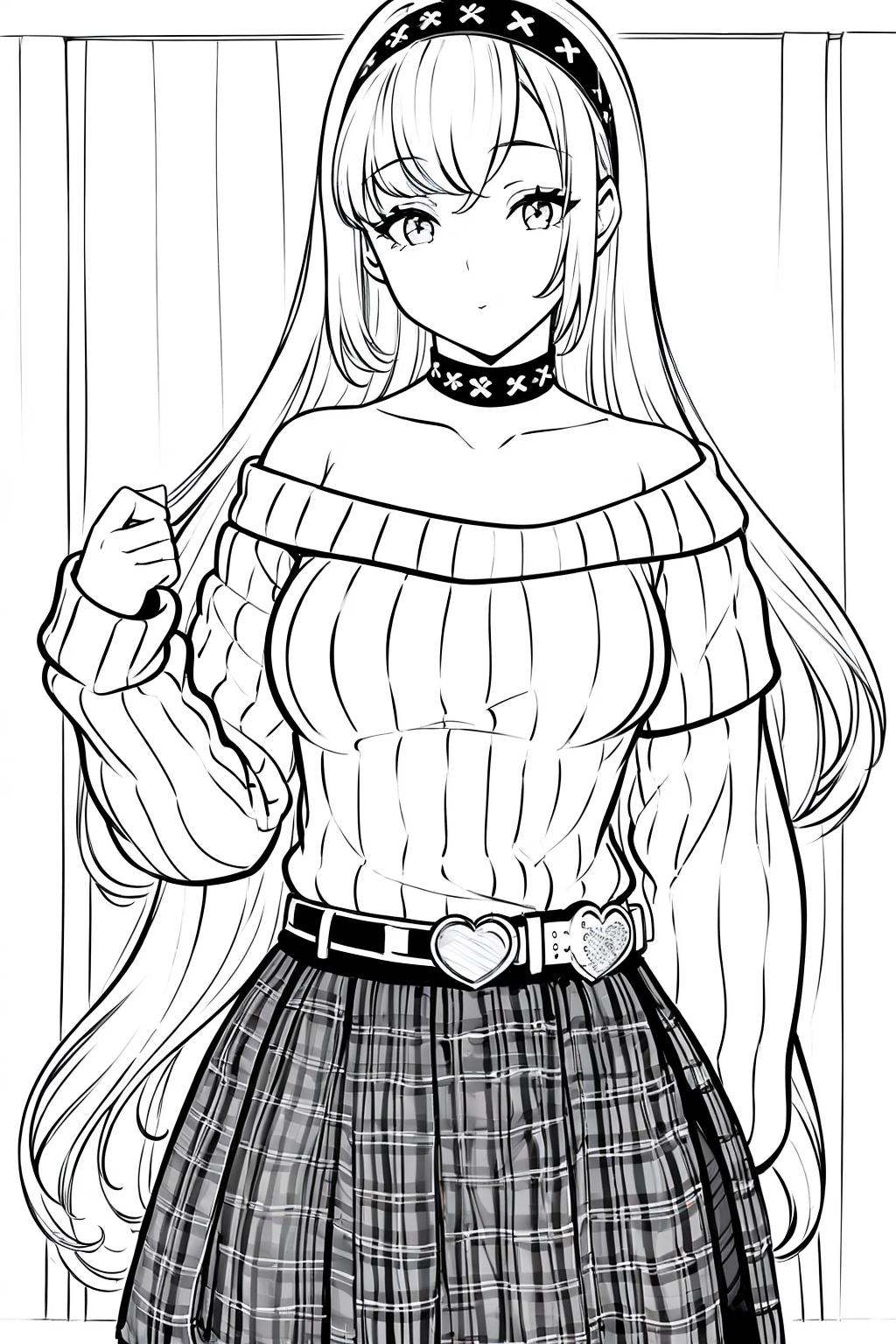 ((1girl)),  lineart,  monochrome on Tensor.Art