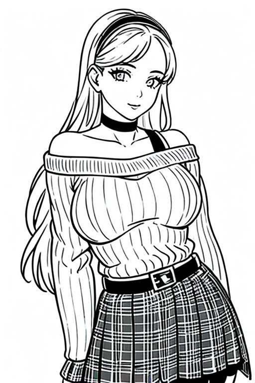 ((1girl)),  lineart,  monochrome on Tensor.Art
